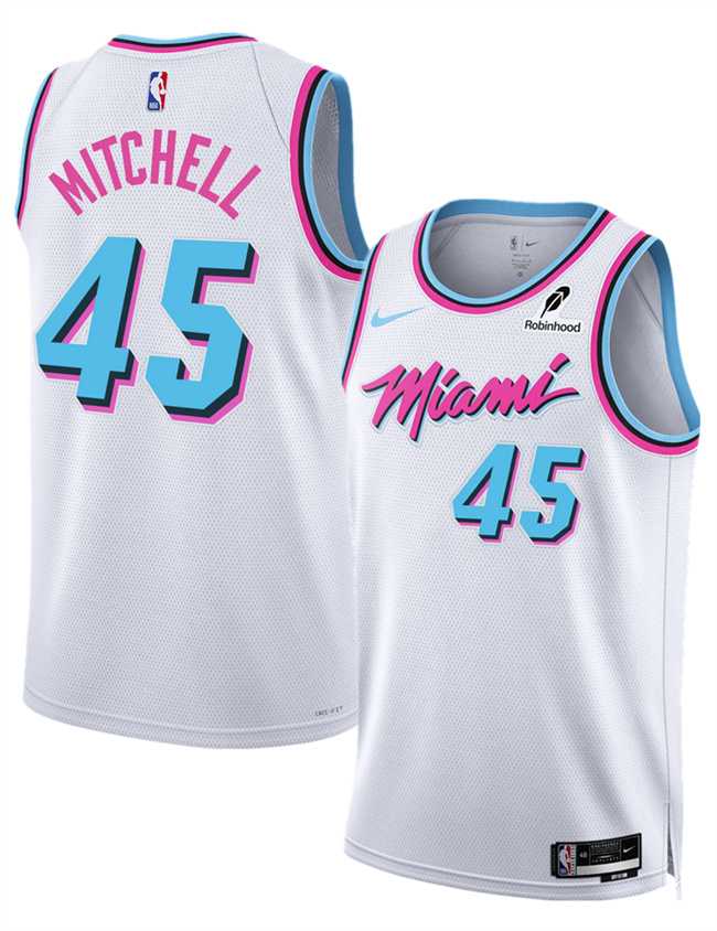 Mens Miami Heat #45 Davion Mitchell White 2025 City Edition Stitched Jersey Dzhi->miami heat->NBA Jersey